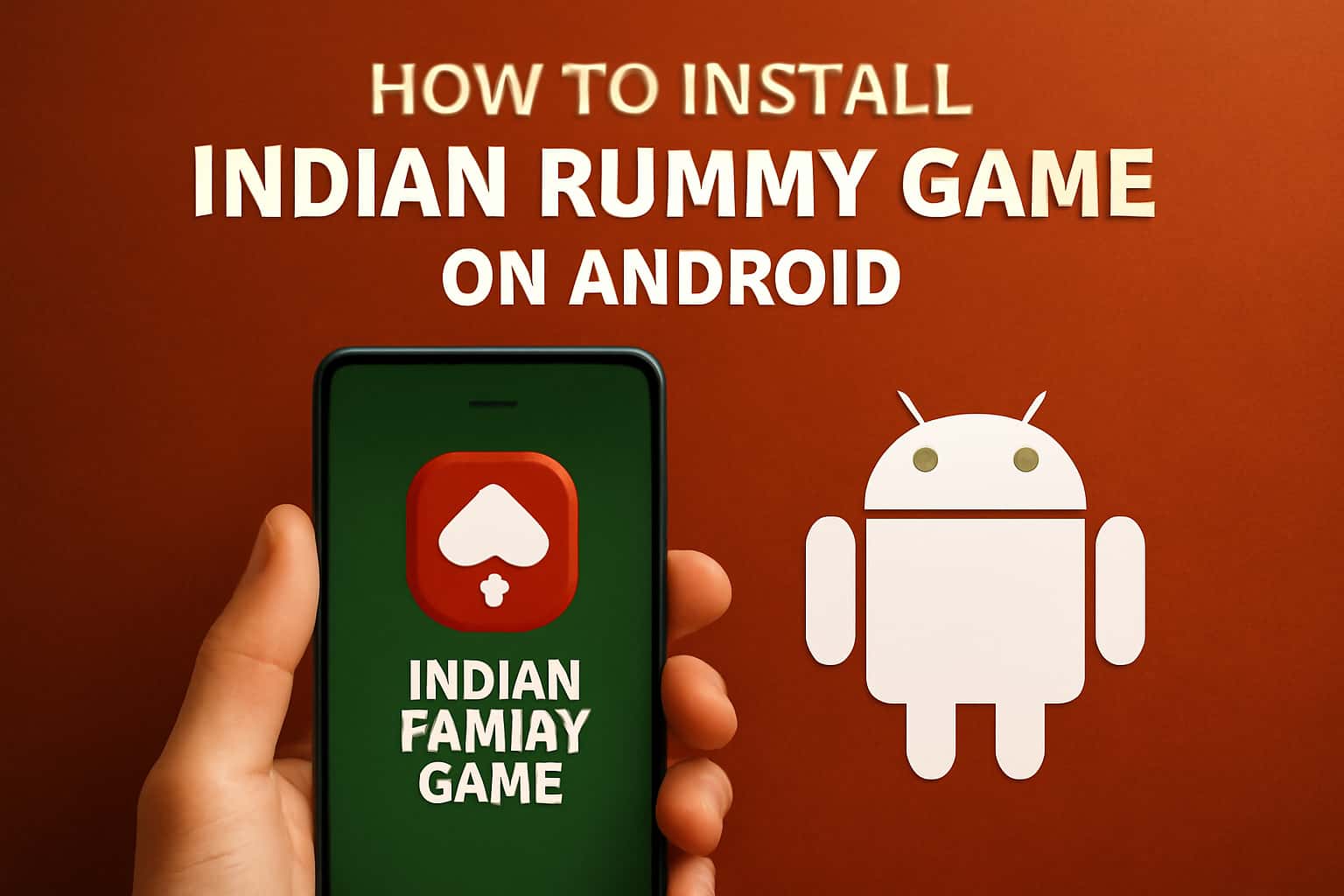 An informative landscape image on how to install Indian Rummy Game on Android devices.