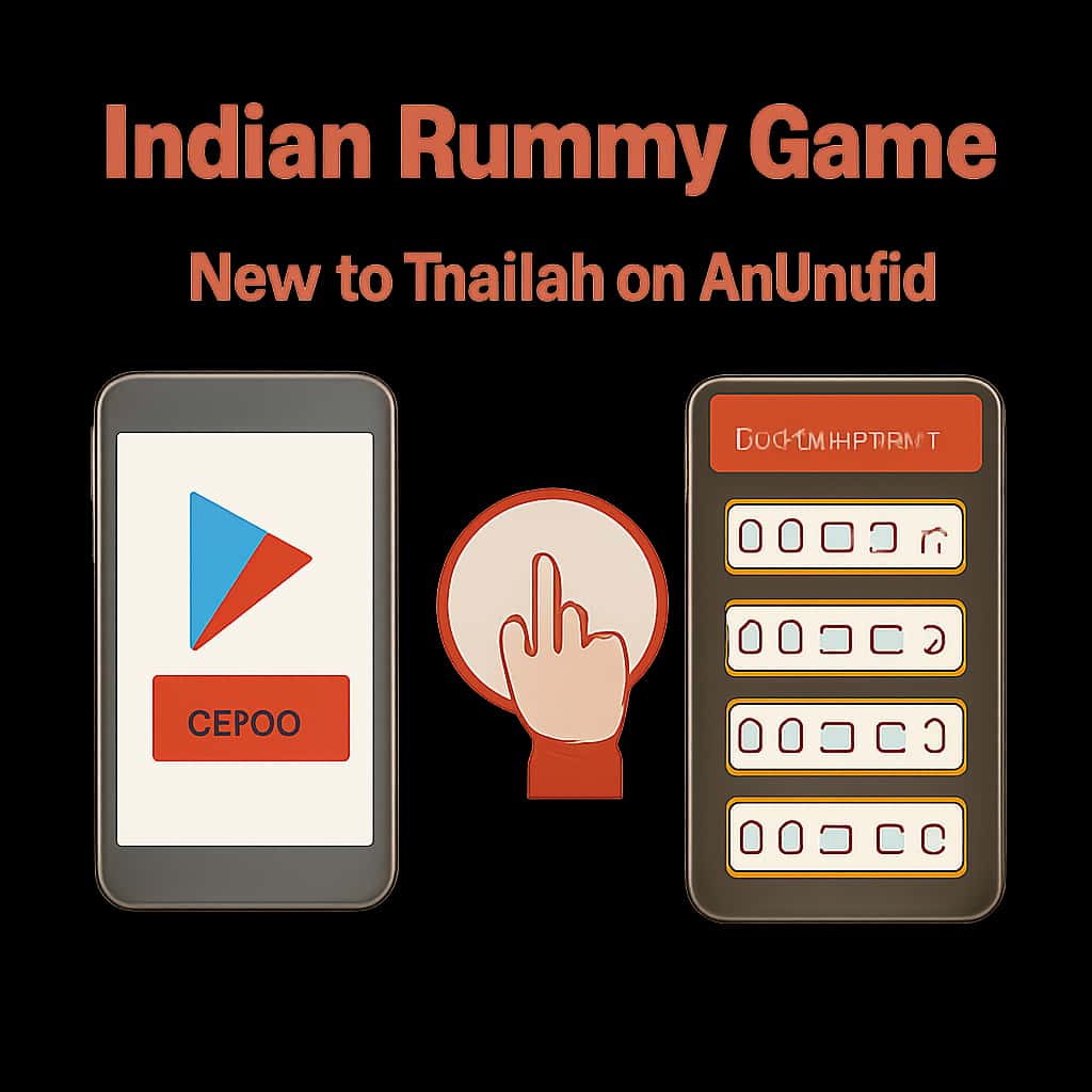 An instructional illustration on the installation steps for Indian Rummy Game on Android.