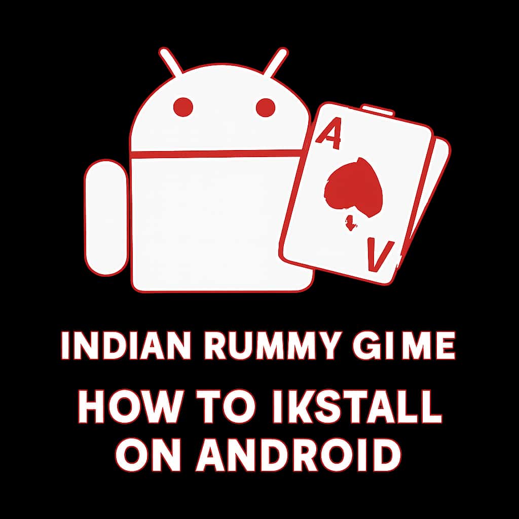 A square badge depicting how to install Indian Rummy Game on Android.