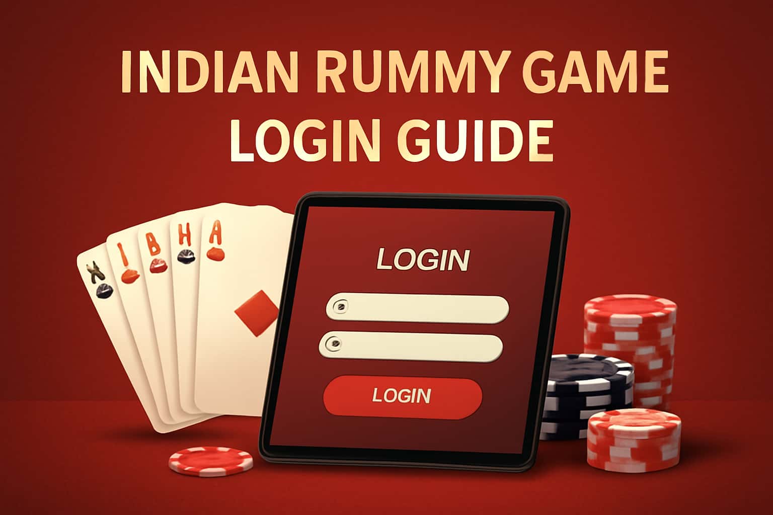 An informational scene depicting the Indian Rummy Game Login Guide with prominent text.