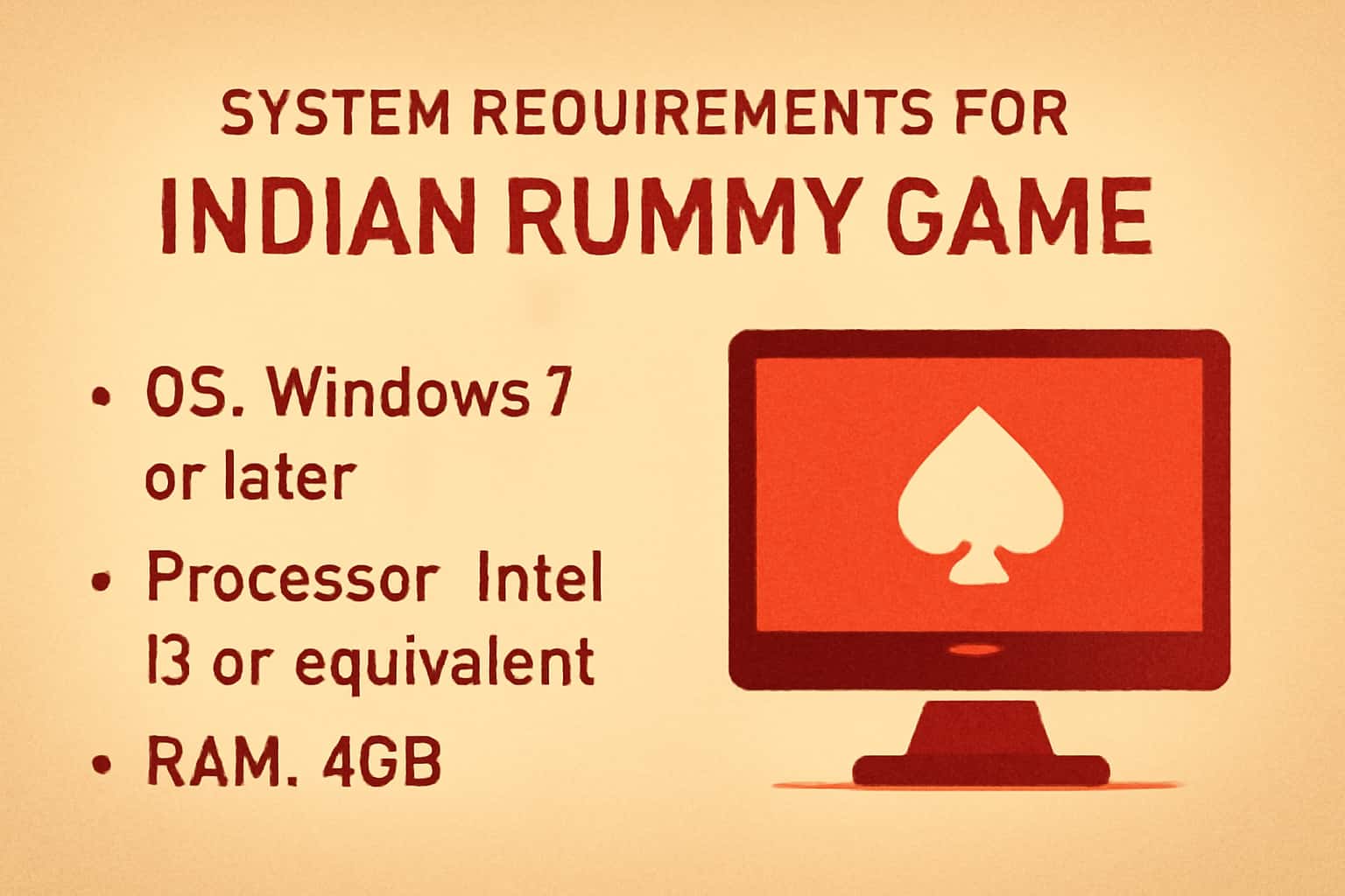 Informational graphic on system requirements for Indian Rummy Game